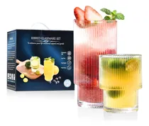 Comprar Juego De 12 Vasos De Vidrio Acanalados, Vasos De Vidrio De 1