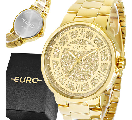 Relógio Euro Feminino Glitz Dourado Prova Dágua Elegante Luxo Aço Inoxidável