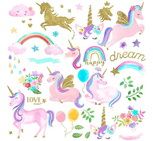 Acuarela Unicornio Mágico Peel And Stick Wall Art Stic...