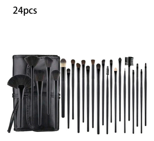 Set De 24 Brochas Rosas Maquillaje Con Estuche Negro