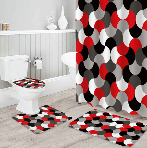 Set De Cortina De Ducha Moderna Abstracta Geométrica Roja