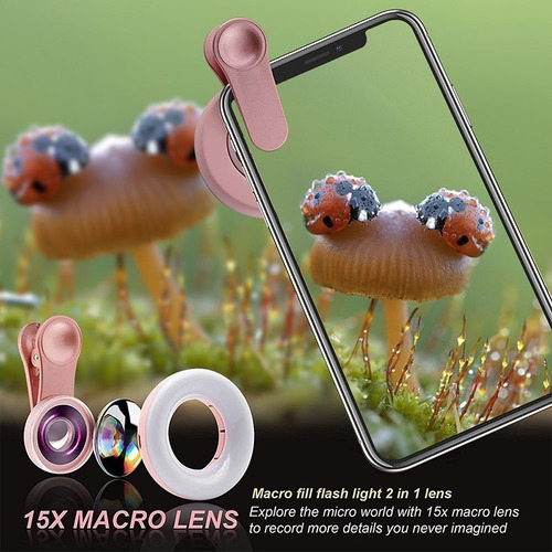 Teléfono 2 En 1 15x Lente Macro Selfie Flash Light