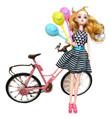 Muñeca Articulada Con Bicicleta 30cm Con Accesorios 