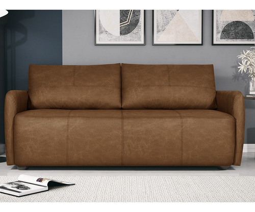 Sofá Decorativo Lily 240cm Couro Caramelo - Gran Belo