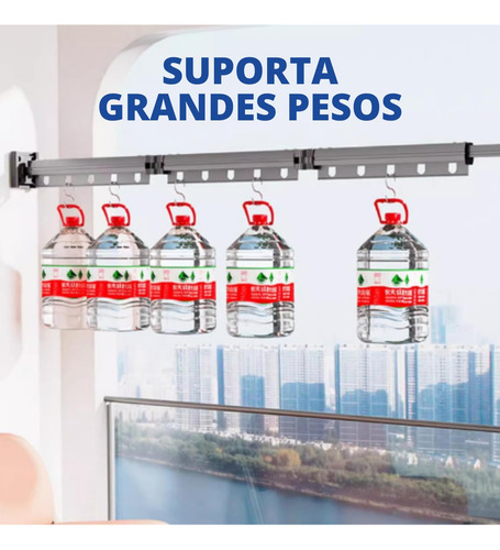Cabideiro Varal Lavanderia Retrátil Dobrável Slim 126cm Cor Preto