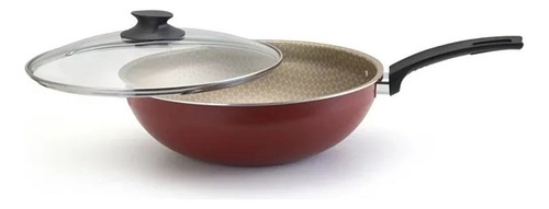 Sartén antiadherente frita sin aceite para wok con tapa+tostadas de color rojo