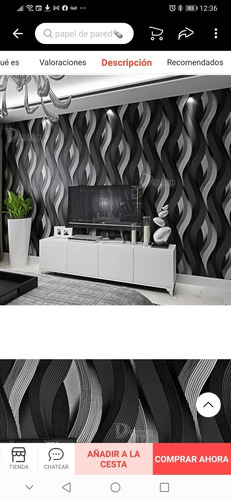 Imagen 5 de 7 de Papel Tapiz Plata Negro Gris Sala Comedor Recamara