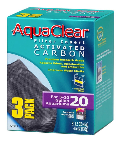 Aquaclear 20 Insertos De Carbon Activado  Medios De Reempla