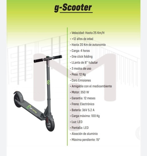 Scooter Eléctrico 350 Wats Potencia + Parlante Inc. Factura