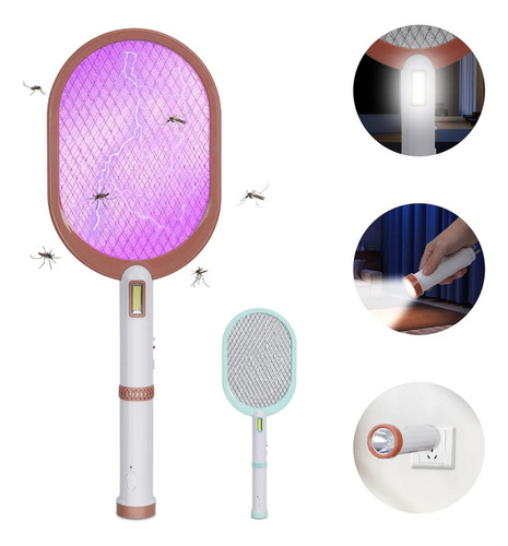 Raqueta Eléctrica Mosquitos Cm-top Recargables Raqueta Mata Moscas Con Linterna Para Interiores Y Exteriores Mv15 Rosa