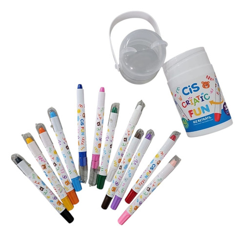 Giz De Cera Retratil Color Gel 12 Cores Aquarelável Cis