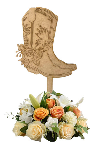 Centro De Mesa Bota Vaquera Cumpleaños Xv Años 25 Pz Natural