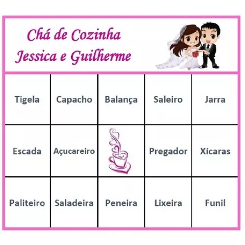 104 Cartelas Bingo Chá Cozinha Casal Personalizado