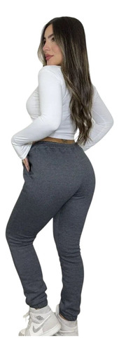 Pantalón Jogger Algodón Frizado Mujer Con Puño Y Bolsillos