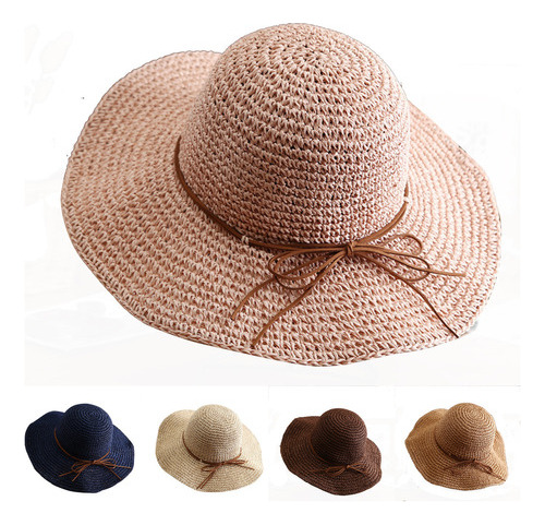 Sombrero De Paja De Playa, Elegante Y Flexible, De Ala Ancha