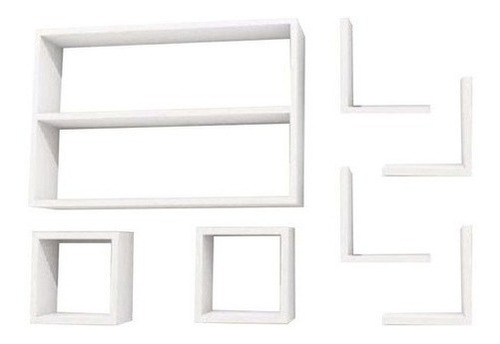 Kit 7 Peças Nichos Cubo L Prateleira  Mdf Branco