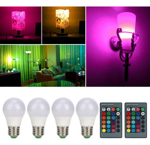 Bombilla Rgb, 4 Bombillas Led E27, Decoración Colorida, 2