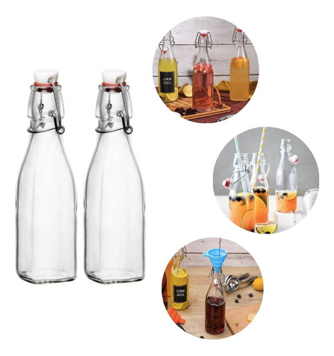 Kit X2 Botella Tapa Hermética Vidrio Cocina 300ml