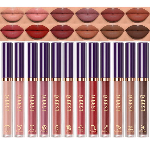 Kit De Maquillaje De Labios Mate, 12 Piezas, Lpiz Labial Lqu