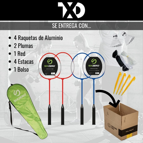 Imagen 5 de 9 de Juego De 4 Raquetas Badminton 2 Plumas Red Bolso Funda Porta