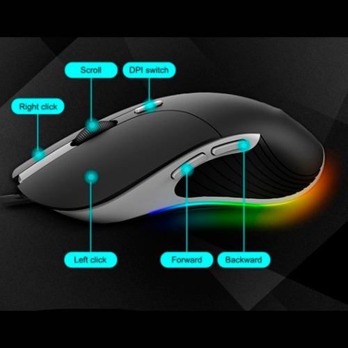 Imagem 4 de 4 de Mouse Gamer Computador Notbook 6 Botões Dpi Lehmox Rgb Gtm1