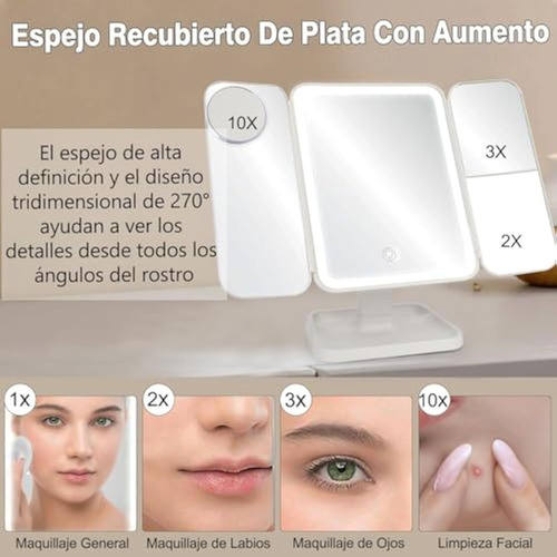 Espejo Con Luz Para Maquillaje Aumento 10x Plegable 180°