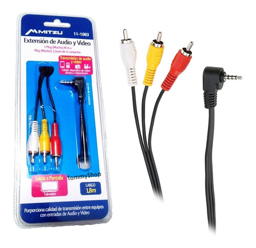 Imagen 1 de 4 de Cable Rca De Audio A Plug 3.5mm Auxiliar 1.8 Metros *-