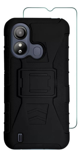 Mica + Funda Uso Rudo + Clip Para Zte Blade L220 Negro