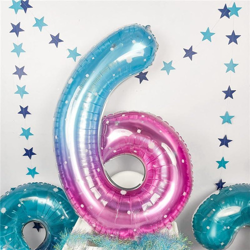 Globo De Número 6 Isndare 101,6 Cm Azul Rosa Para Fiestas
