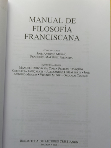 Libro Manual De Filosofia Franciscana