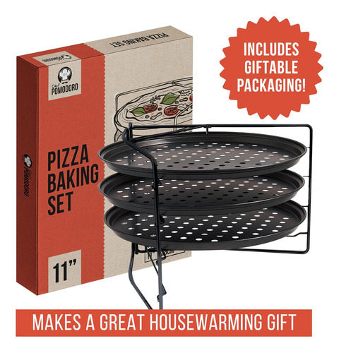 Chef Pomodoro Pizza Hornebing Con 3 Sartenes De Pizza Y De
