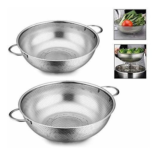 Colander Set Of 2, Heavy Duty Stainless Steel Micro-perforat