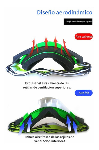Gafas De Snowboard Motocross Esquí Moto Goggle Protección Uv Lente Azul Claro Armazón Verde