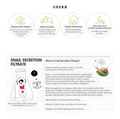 Advanced Snail 92 Cosrx 100g Crema Hidratación