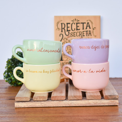Tazón Taza Ceramica Pastel Con Frases Motivadoras Coffee Rosa Amor A La Vida