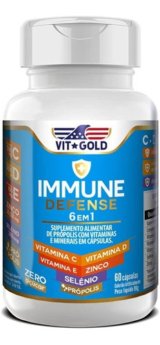 Multivitamínico Immune Defense Com Própolis Vitgold 60 Cáps.