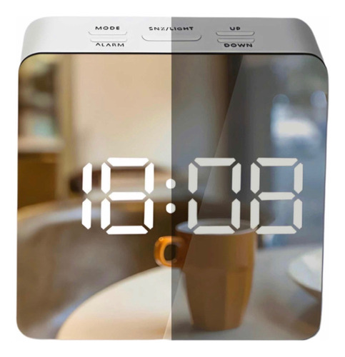 Reloj Led Espejo Temperatura Digital Despertador Cuadrado