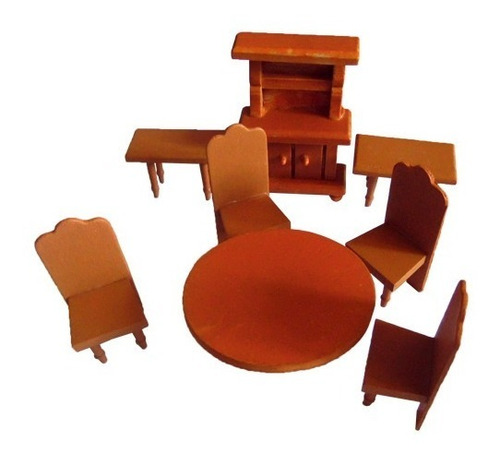 Juego Muebles Comedor Miniatura Madera Casa De Muñecas Mini