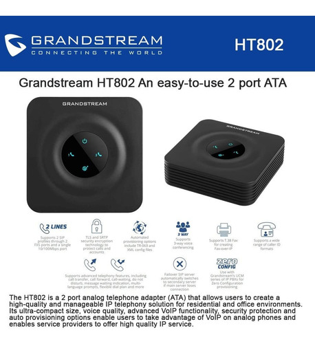 Adaptador Ata Voip Grandstream Ht802 2 Puertos Fxs Gateway