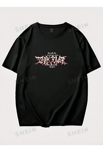 Shein Remera Hombre Romwe Alas Negra