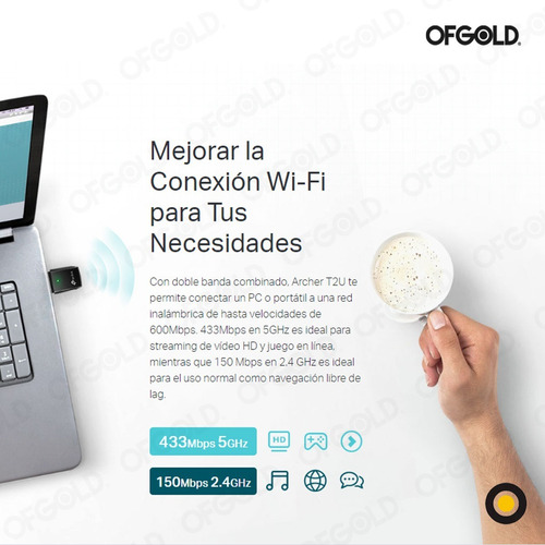 Imagen 2 de 10 de Placa Red Adaptador Wifi Usb Tp-link Archer T2u Doble Banda