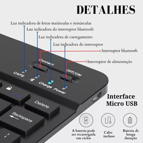 Kit Teclado Mouse Sem Fio Bluetooth Tablet Notebook Color