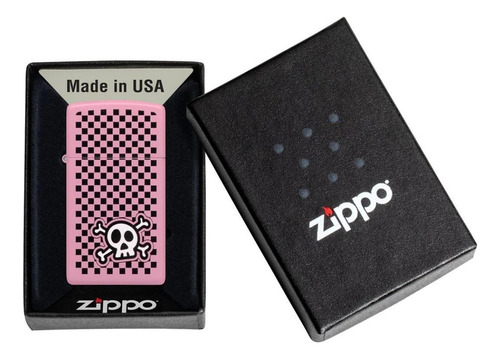 Encendedor Zippo Checkered Skull Design Rosa Zp48680