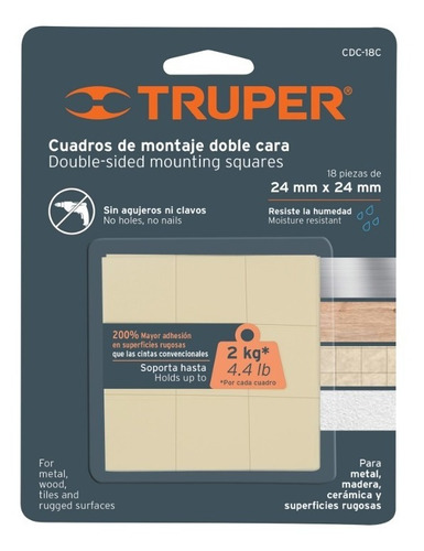 Cinta De Montaje Doble Cara Precortada 18 Pzas Truper 17290