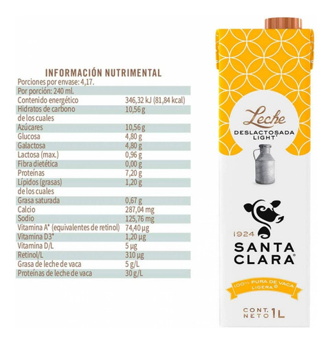 Kit 12 Santa Clara Leche Deslactosada Light 1l Uht