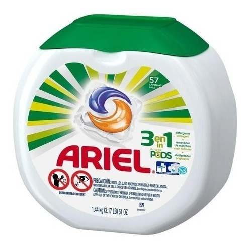 Detergente En Capsulas 3 En 1 Con Envase 57 Pods Ariel