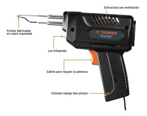 Imagen 3 de 6 de Cautín Tipo Pistola 100/140w Con Luz Truper