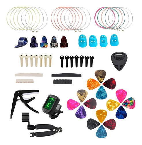 Kit De Accesorios Para Guitarra Acustica Cuerdas 66 Piezas Cuerdas de guitarra afinador capo pua y otros Kit de accesorios para guitarra BLUEMOS RIMLUFE