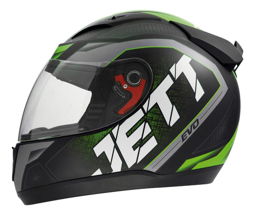 Capacete Moto Fechado Jett Evo Line Verde Brilhante Tam 58 Desenho Detalhes Verdes