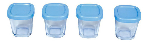 Conjunto De 4 Potes de Vidro Para Armazenamento Leite Materno 150ml Azul Clingo